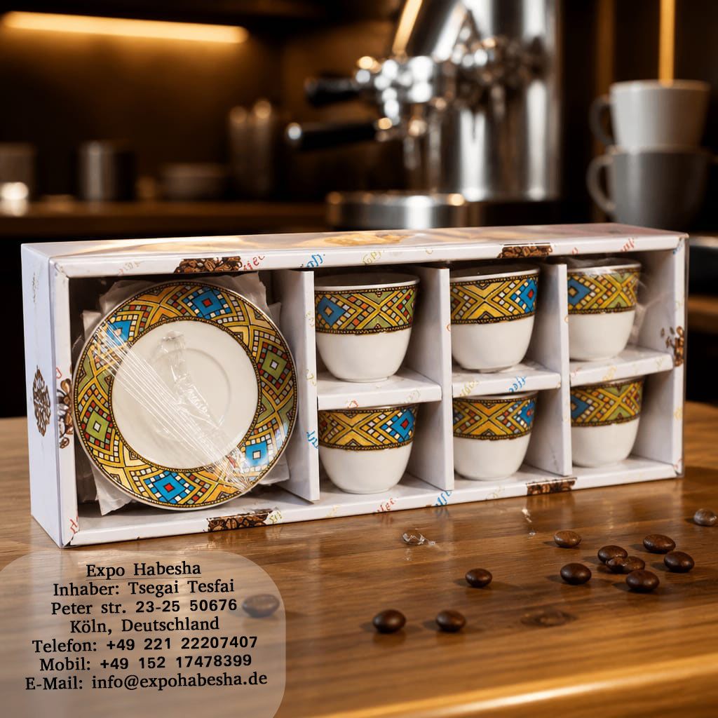 Finjal Kaffeetassen-Set (Sini) im Karton, weiß mit Goldmuster