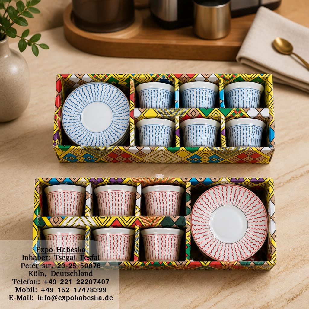 Finjal Kaffeetassen mit Untertassen im Geschenkkarton, bunt